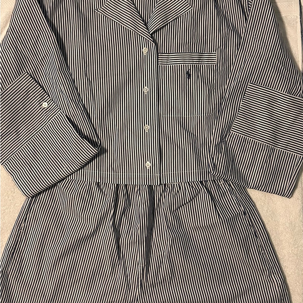 Polo by Ralph Lauren Navy and White Striped Pajama Set